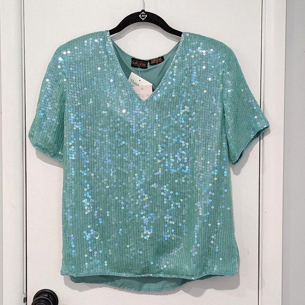 Megere Vintage Silk Sequin Top